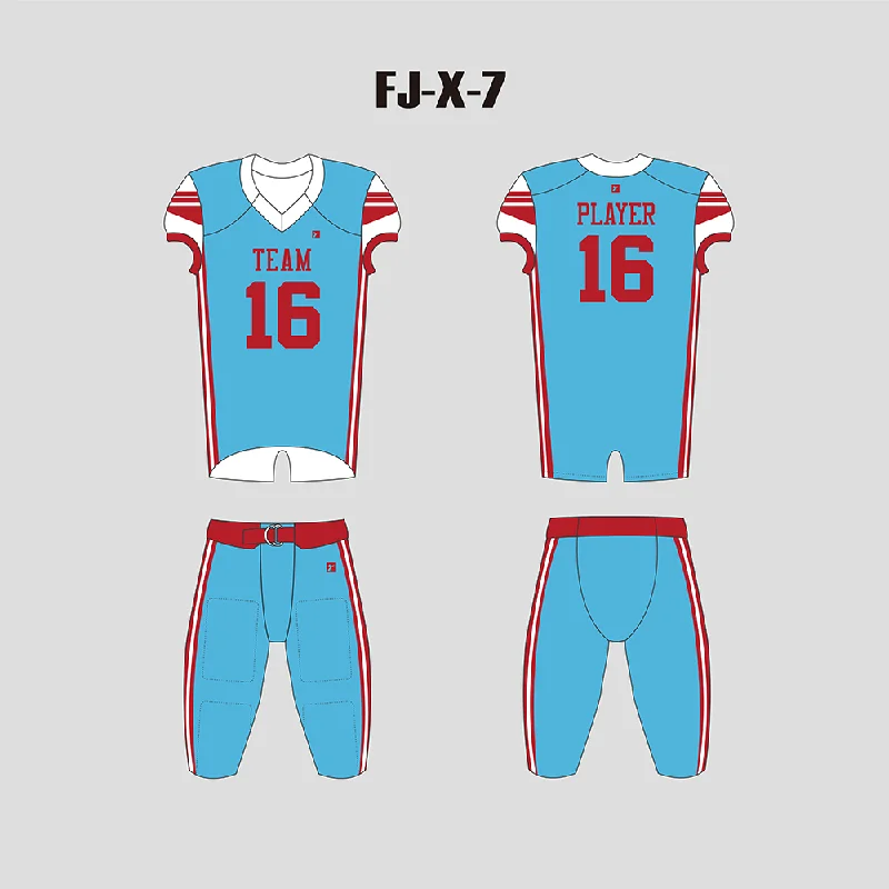 Football Jersey Crew Neck-X7 Blue Red and White Custom Football Uniforms For Kids and Adults