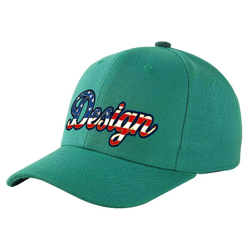 Baseball Cap Handmade-Custom Light Green Vintage USA Flag-Gold Curved Eaves Sport Design Baseball Cap