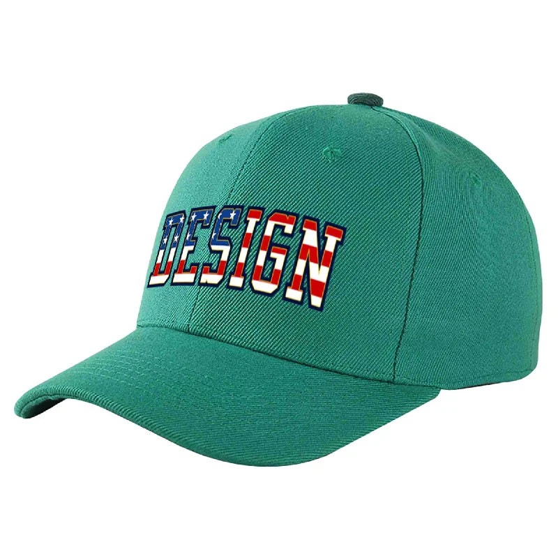 Baseball Cap Sports-Custom Light Green Vintage USA Flag-Gold Curved Eaves Sport Design Baseball Cap