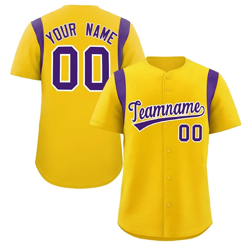 Baseball Jersey Camping-Custom Gold Purple Classic Style Personalized Full Button Authentic Baseball Jersey