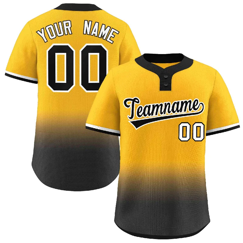 Baseball Jersey Jogging-Custom Gold Black Black-White Gradient Fashion Authentic Two-Button Baseball Jersey