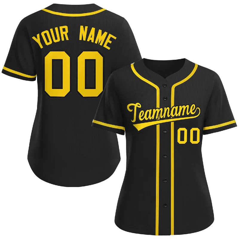 Baseball Jersey Toddler-Custom Black Gold-Black Classic Style Baseball Jersey For Women