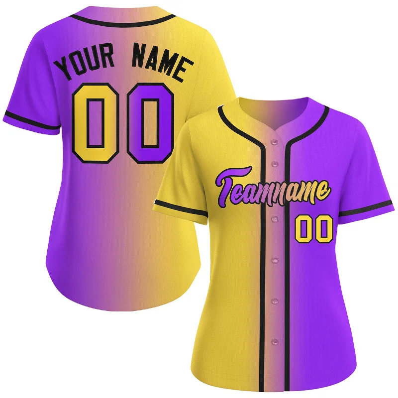 Baseball Jersey Rookie-Custom Gold Purple-Black Gradient Fashion Baseball Jersey For Women