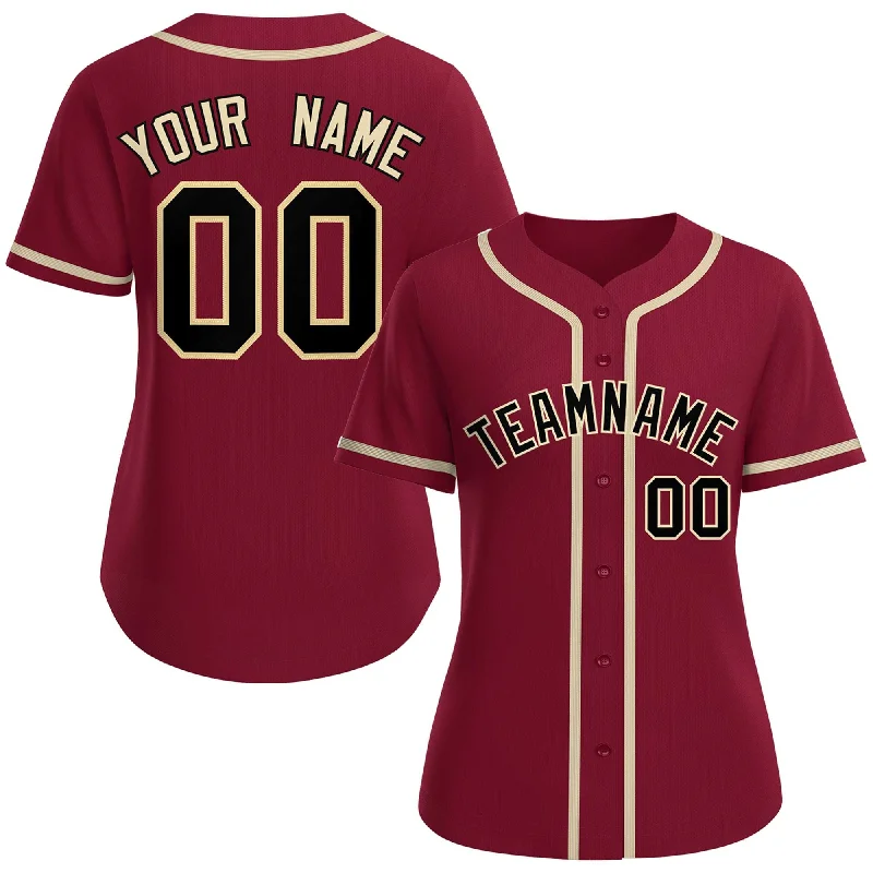 Baseball Jersey Baseball Sister-Custom Crimson Black-Khaki Classic Style Baseball Jersey For Women