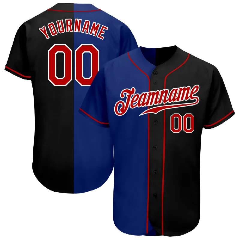 Baseball Jersey Printed-Custom Black Red-Royal Authentic Split Fashion Baseball Jersey