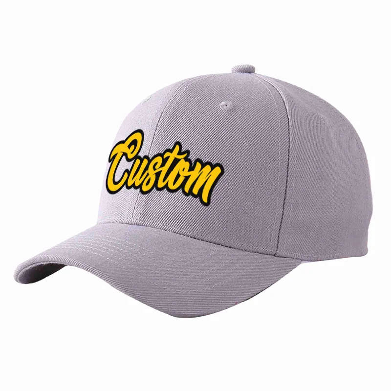 Baseball Cap All-Season-Custom Gray Gold-Black Curved Eaves Sport Baseball Cap Design for Men/Women/Youth