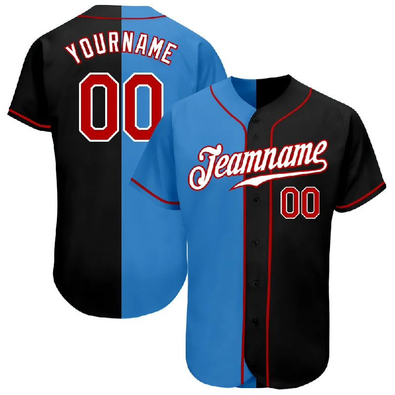 Baseball Jersey Budget-Friendly-Custom Black Red-Powder Blue Authentic Split Fashion Baseball Jersey