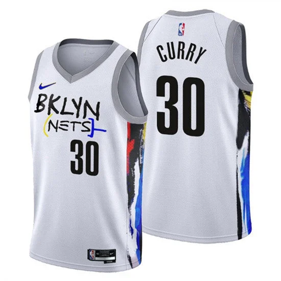 Basketball Jersey Hunting-Men's Brooklyn Nets #30 Seth Curry 2022/23 White City Edition Stitched Basketball Basketball Jersey