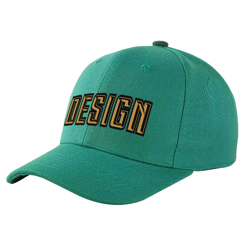 Baseball Cap Vegan-Custom Light Green Old Gold-Black Curved Eaves Sport Design Baseball Cap