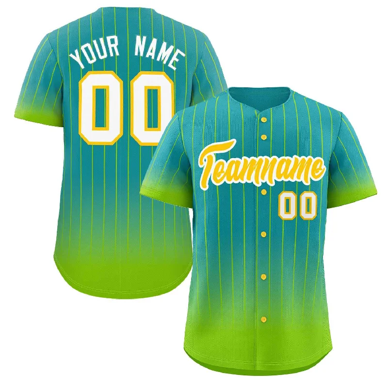 Baseball Jersey High School-Custom Aqua Neon Green-Gold Gradient Stripe Fashion Authentic Baseball Jersey