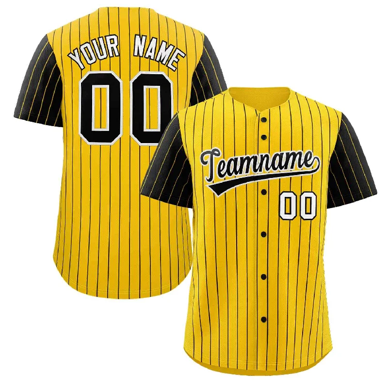 Baseball Jersey Practice-Custom Gold Black-White Stripe Fashion Raglan Sleeves Authentic Baseball Jersey