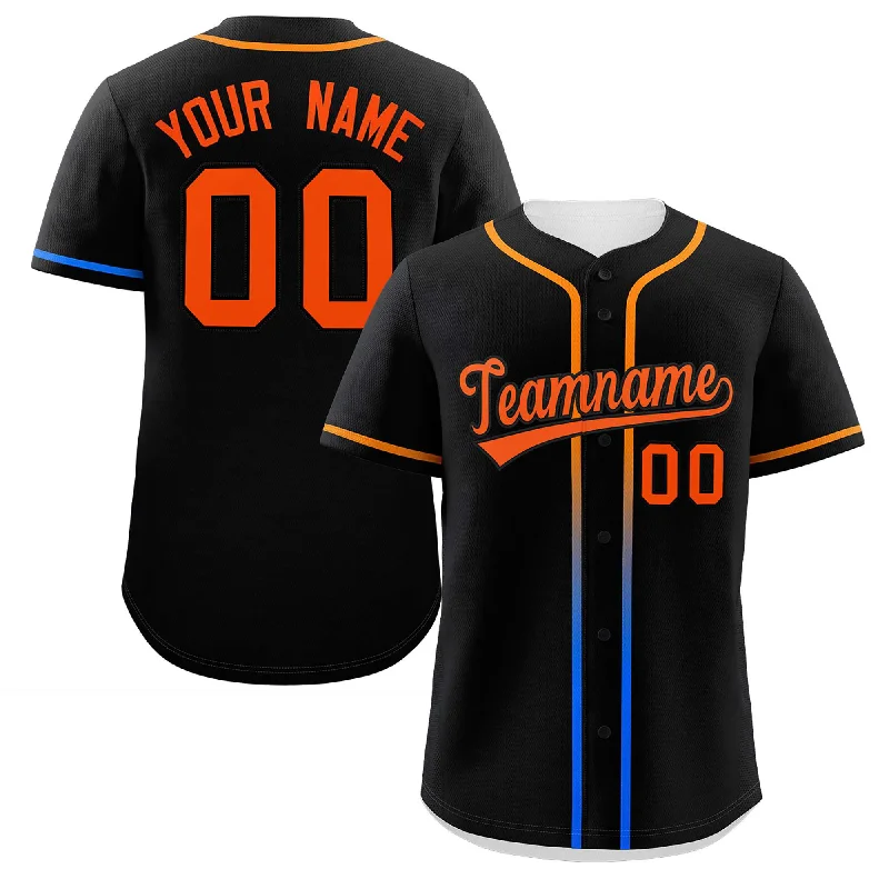 Baseball Jersey Slim Fit-Custom Black Orange Personalized Gradient Ribbed Design Authentic Baseball Jersey