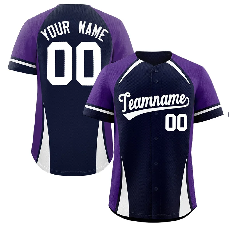 Baseball Jersey Cheap-Custom Navy Purple-White Personalized Color Block Authentic Baseball Jersey