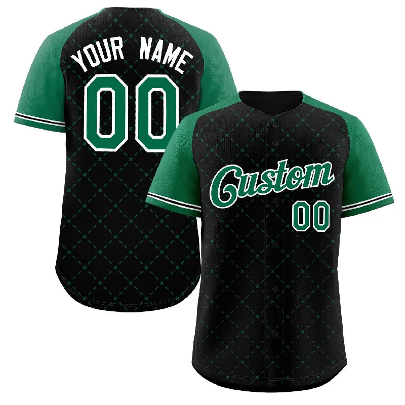 Baseball Jersey Custom-Custom Black Kelly Green-White Rhombus Authentic Baseball Jersey