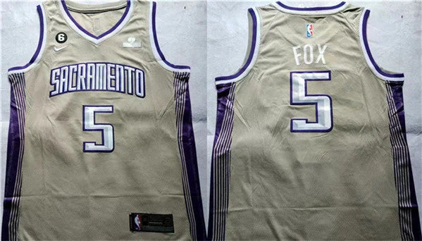 Basketball Jersey All-Season-Men's Sacramento Kings #5 De'Aaron Fox Gold Stitched Basketball Jersey