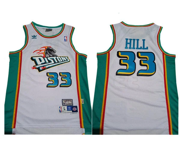 Basketball Jersey Recycled Fabric-Men's Detroit Pistons #33 Grant Hill White Mitchell & Ness Throwback Stitched Basketball Jersey