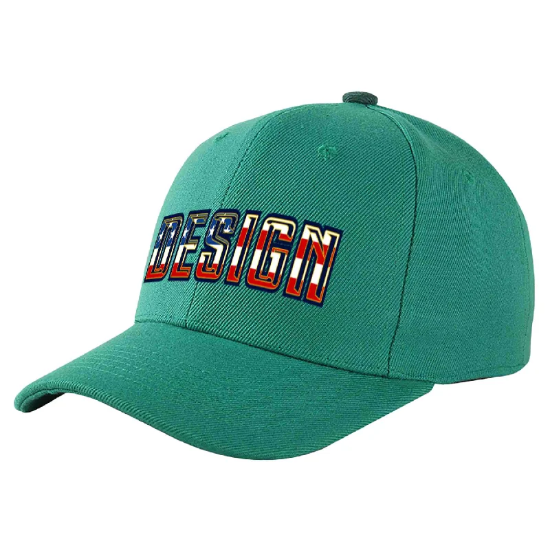 Baseball Cap Party-Custom Light Green Vintage USA Flag-Gold Curved Eaves Sport Design Baseball Cap