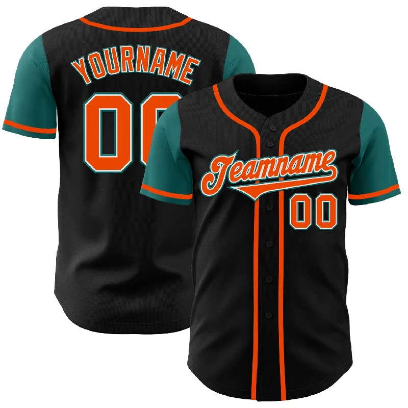 Baseball Jersey Silver-Custom Black Orange-Teal Authentic Two Tone Baseball Jersey