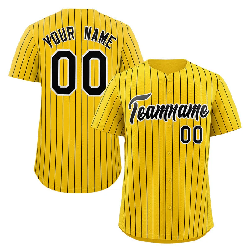 Baseball Jersey Breathable Fabric-Custom Gold Black-White Stripe Fashion Authentic Baseball Jersey