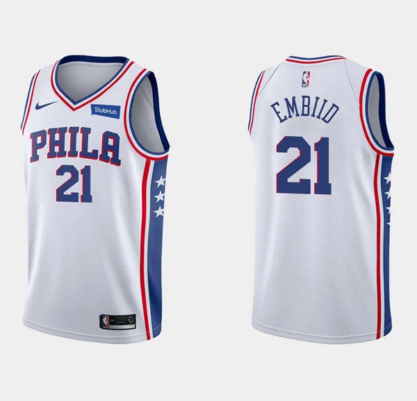 Basketball Jersey Basketball Dad-Men's Philadelphia 76ers White #21 Joel Embiid Association Edition Stitched Swingman Basketball Jersey