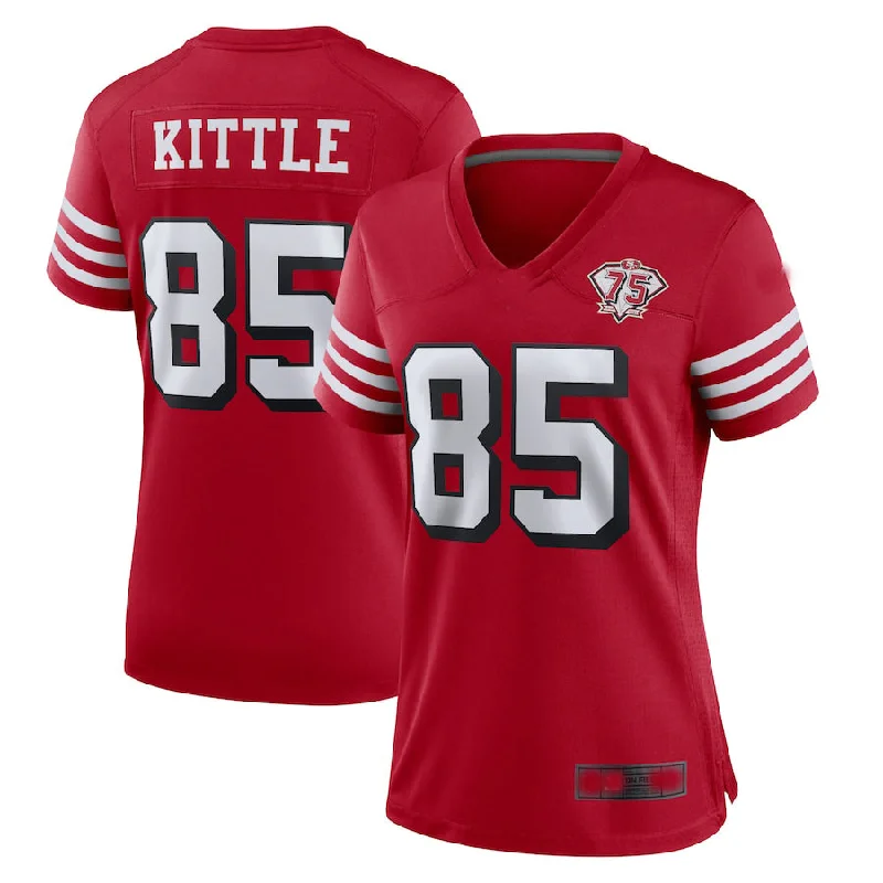 Football Jersey White-SF.49ers #85 George Kittle Scarlet 75th Anniversary Alternate Game Jersey Football Jerseys