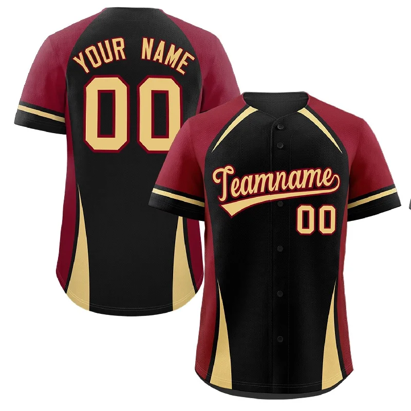 Baseball Jersey Training-Custom Black Crimson-Khaki Personalized Color Block Authentic Baseball Jersey