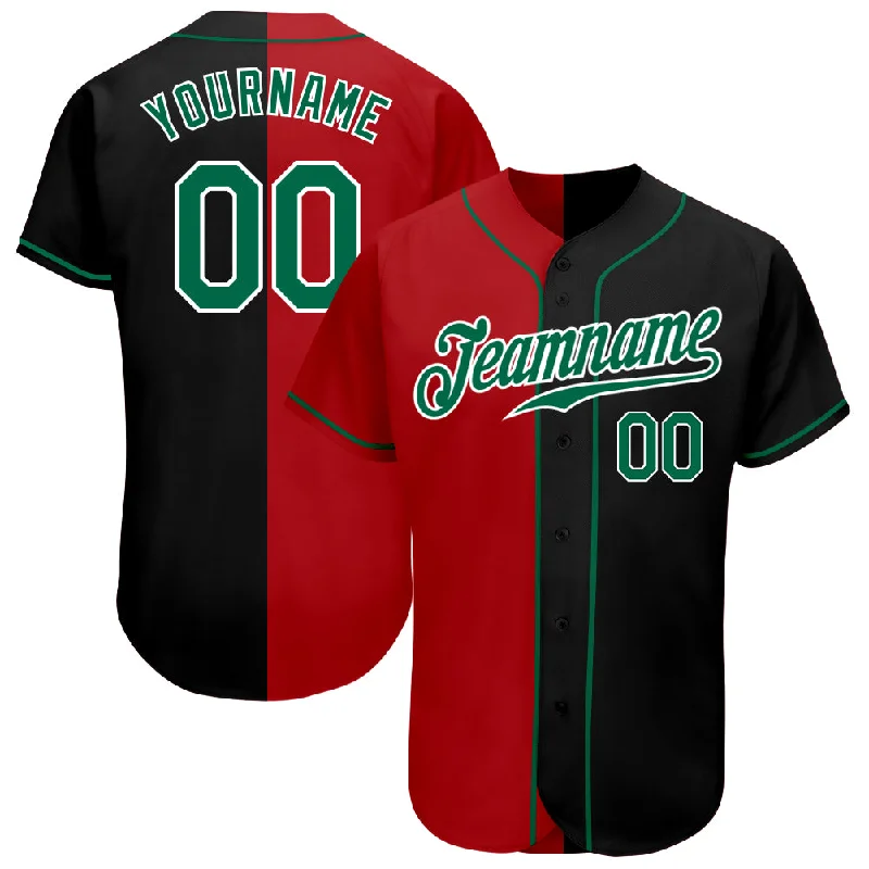 Baseball Jersey Logo-Custom Black Kelly Green-Red Authentic Split Fashion Baseball Jersey