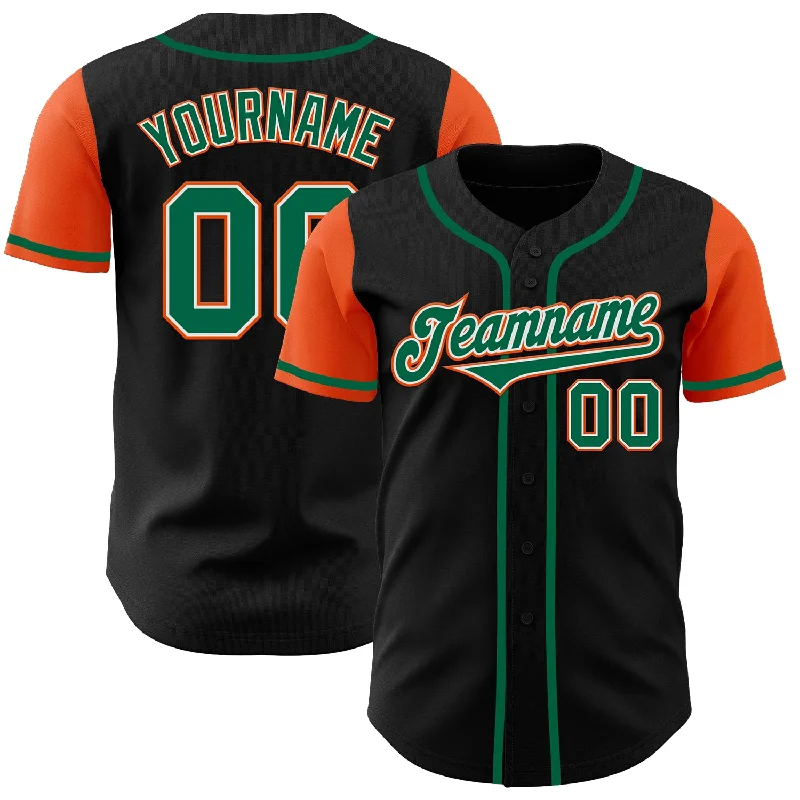 Baseball Jersey 3/4 Sleeve-Custom Black Kelly Green-Orange Authentic Two Tone Baseball Jersey