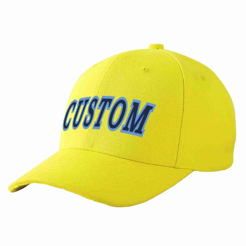 Baseball Cap State Pride-Custom Yellow Navy-Light Blue Curved Eaves Sport Baseball Cap Design for Men/Women/Youth