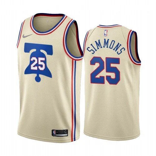 Basketball Jersey Multi-Color-Men's Philadelphia 76ers #25 Ben Simmons Cream Earned Edition Swingman Stitched Basketball Jersey