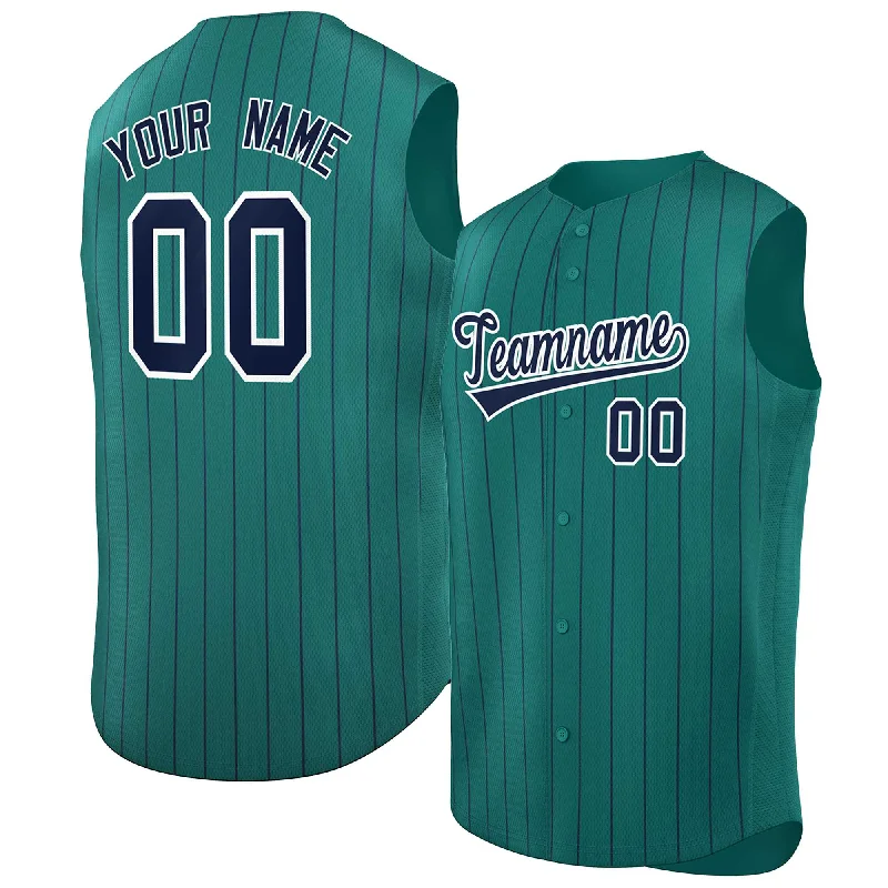 Baseball Jersey Athletic-Custom Aqua Navy-White Sleeveless Stripe Fashion Baseball Jersey