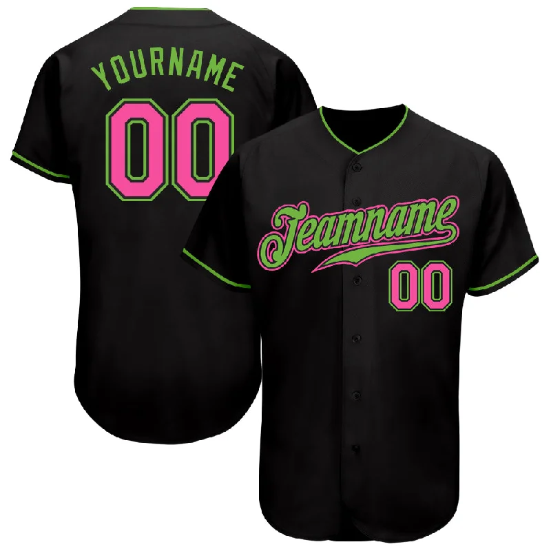 Baseball Jersey Graduation-Custom Black Pink-Neon Green Authentic Baseball Jersey