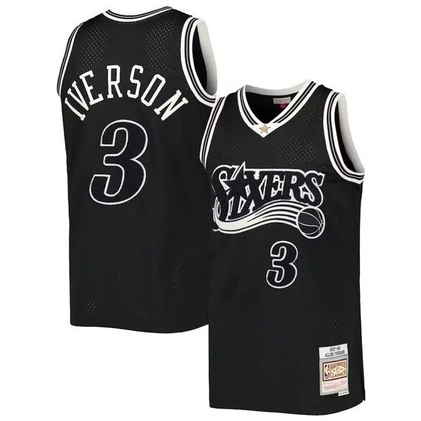 Basketball Jersey Rookie-Men's Philadelphia 76ers #3 Allen Iverson Black Mitchell & Ness Hardwood Classics Off-Court Swingman Stitched Basketball Jersey