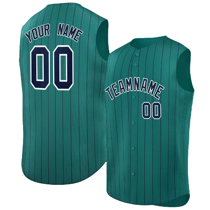 Baseball Jersey Jogging-Custom Aqua Navy-White Sleeveless Stripe Fashion Baseball Jersey