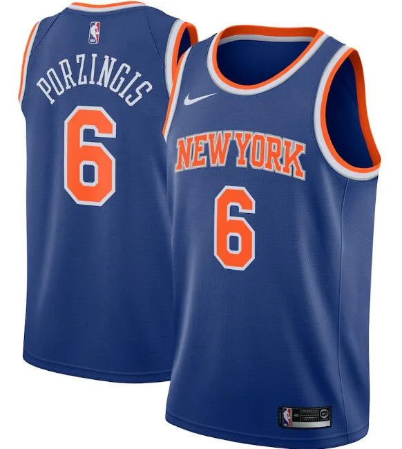 Basketball Jersey State Pride-New Yok Knicks Blue #6 Kristaps Porzingis Icon Edition Stitched Swingman Basketball Jersey