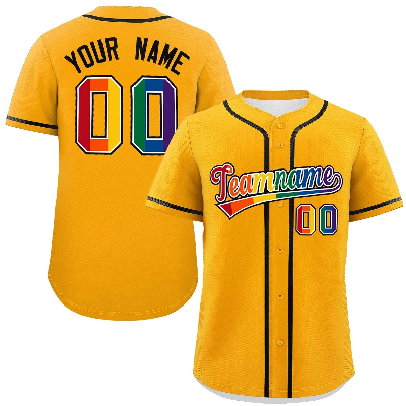 Baseball Jersey Office-Custom Yellow LGBT Rainbow For Pride Month Classic Style Authentic Baseball Jersey