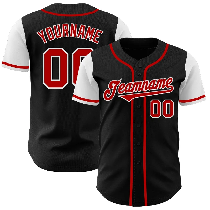 Baseball Jersey Moisture-Wicking-Custom Black Red-White Authentic Two Tone Baseball Jersey