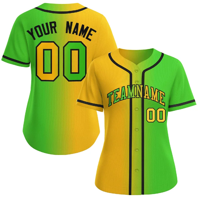 Baseball Jersey Cyber Monday-Custom Gold Neon Green-Black Gradient Fashion Baseball Jersey For Women