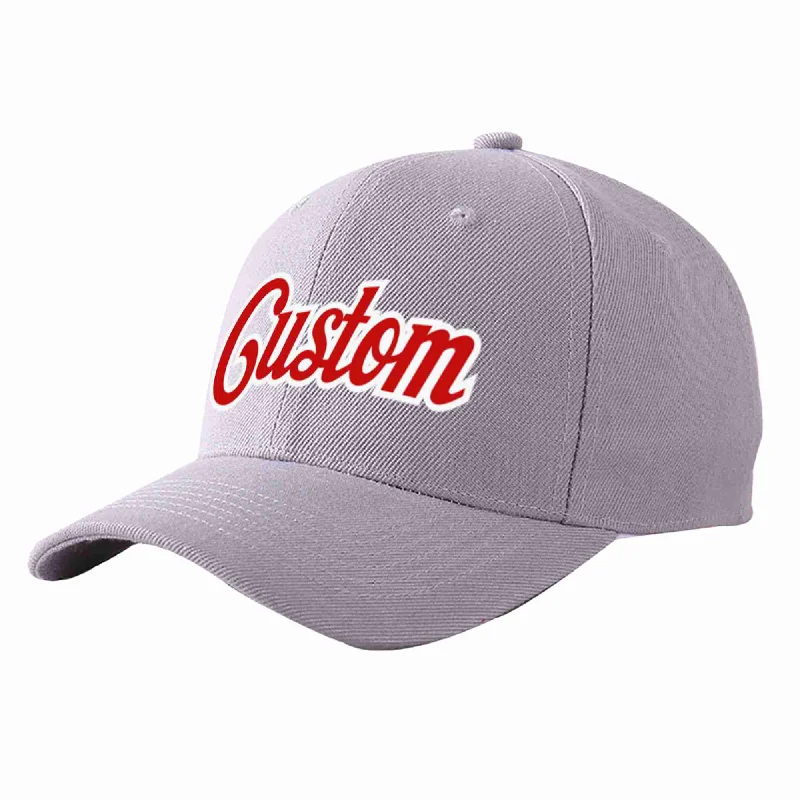 Baseball Cap Limited Edition-Custom Gray Red-White Curved Eaves Sport Baseball Cap Design for Men/Women/Youth