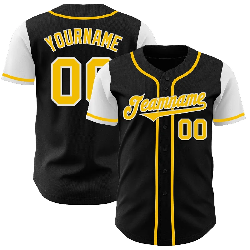 Baseball Jersey Mesh-Custom Black Gold-White Authentic Two Tone Baseball Jersey