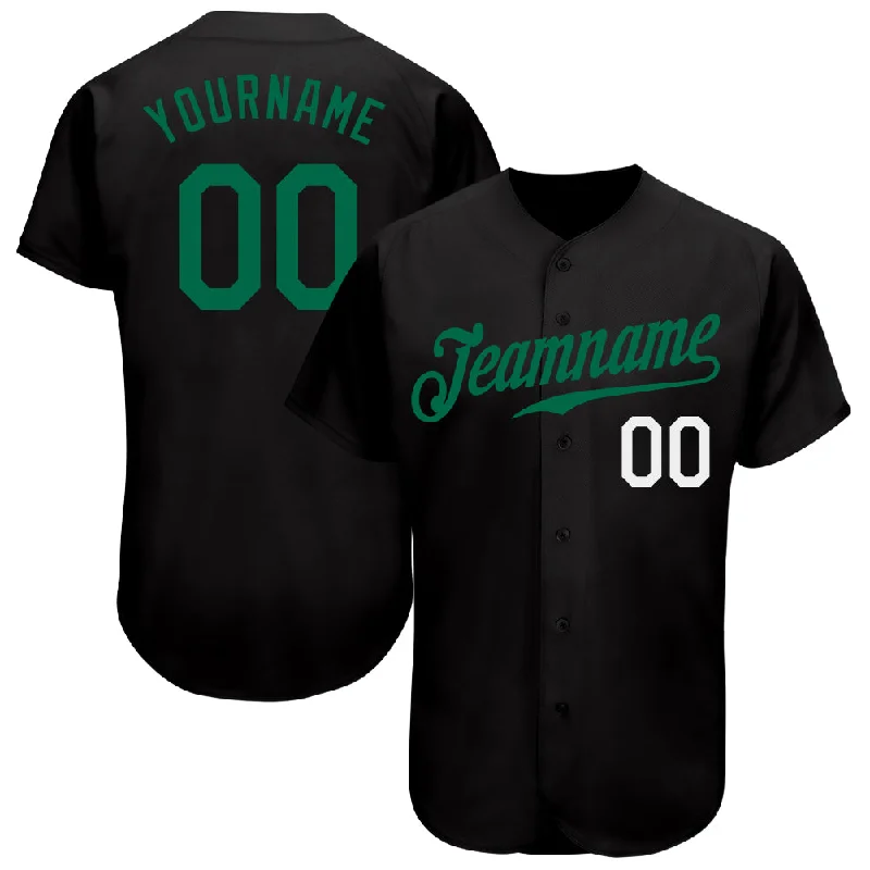 Baseball Jersey Vintage-Custom Black Kelly Green-White Authentic Baseball Jersey