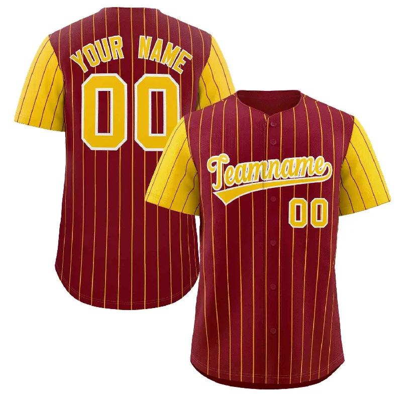 Baseball Jersey Father's Day-Custom Crimson Gold-White Stripe Fashion Raglan Sleeves Authentic Baseball Jersey