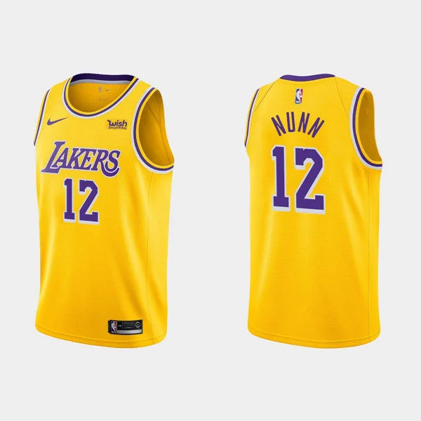 Basketball Jersey Mesh-Men's Los Angeles Lakers #12 Kendrick Nunn Yellow Stitched Basketball Basketball Jersey