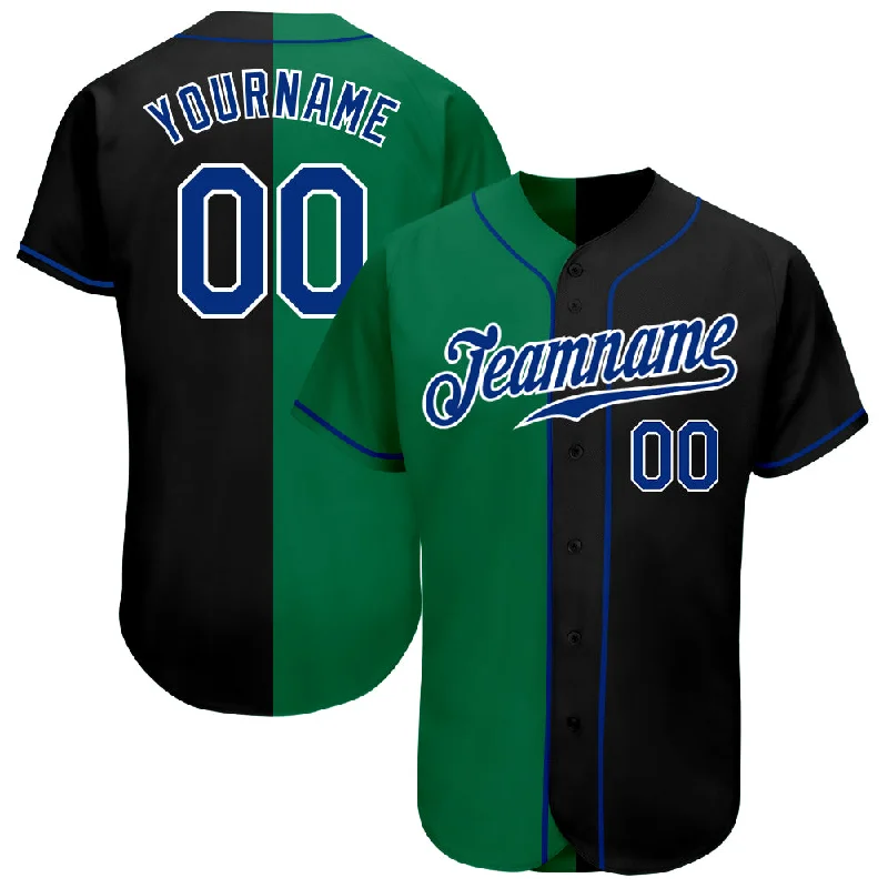 Baseball Jersey Personalized-Custom Black Royal-Kelly Green Authentic Split Fashion Baseball Jersey