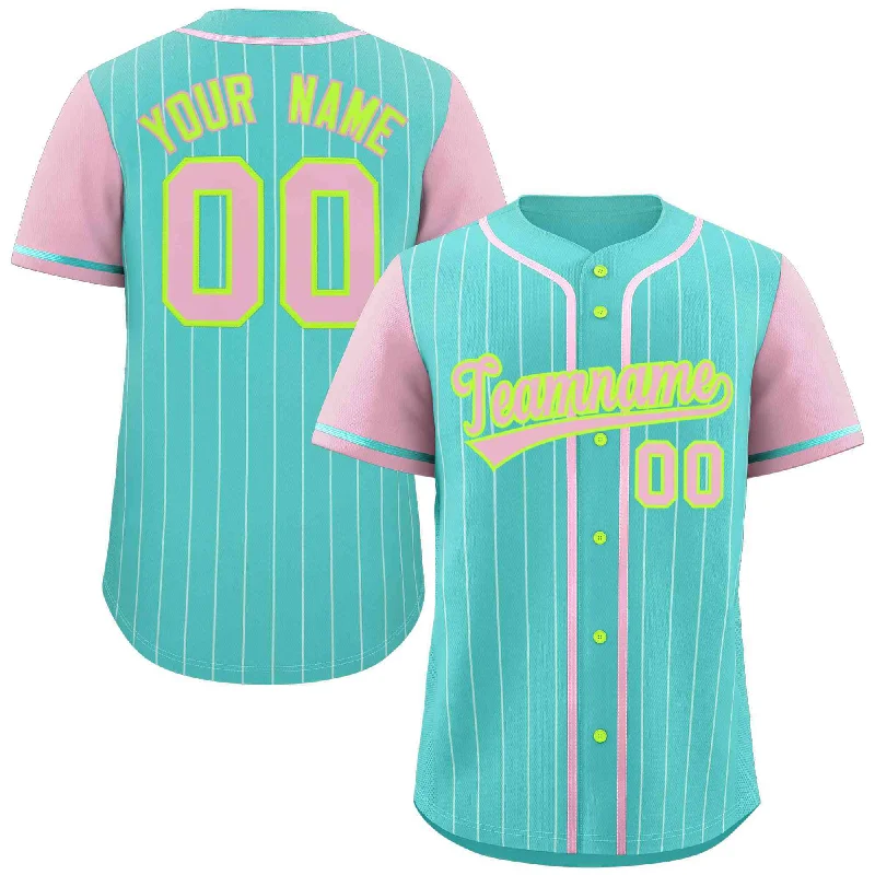 Baseball Jersey Baseball Dad-Custom Aqua Pink-White Stripe Fashion Raglan Sleeves Authentic Baseball Jersey