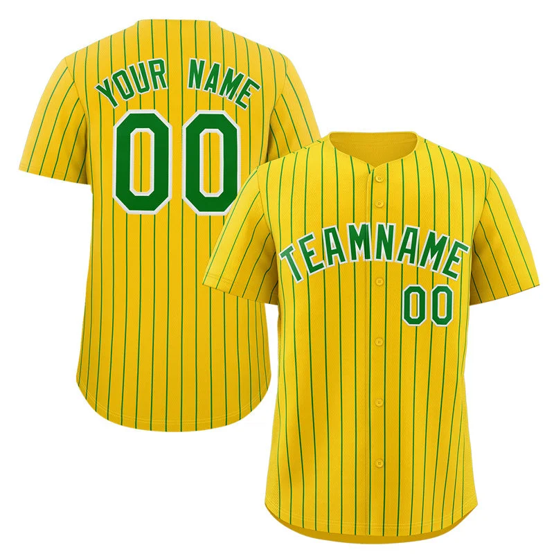 Baseball Jersey Durable Material-Custom Gold Green-White Stripe Fashion Authentic Baseball Jersey