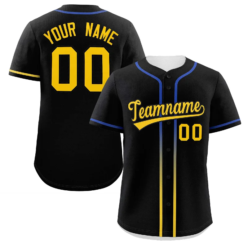 Baseball Jersey Christmas-Custom Black Gold Personalized Gradient Ribbed Design Authentic Baseball Jersey