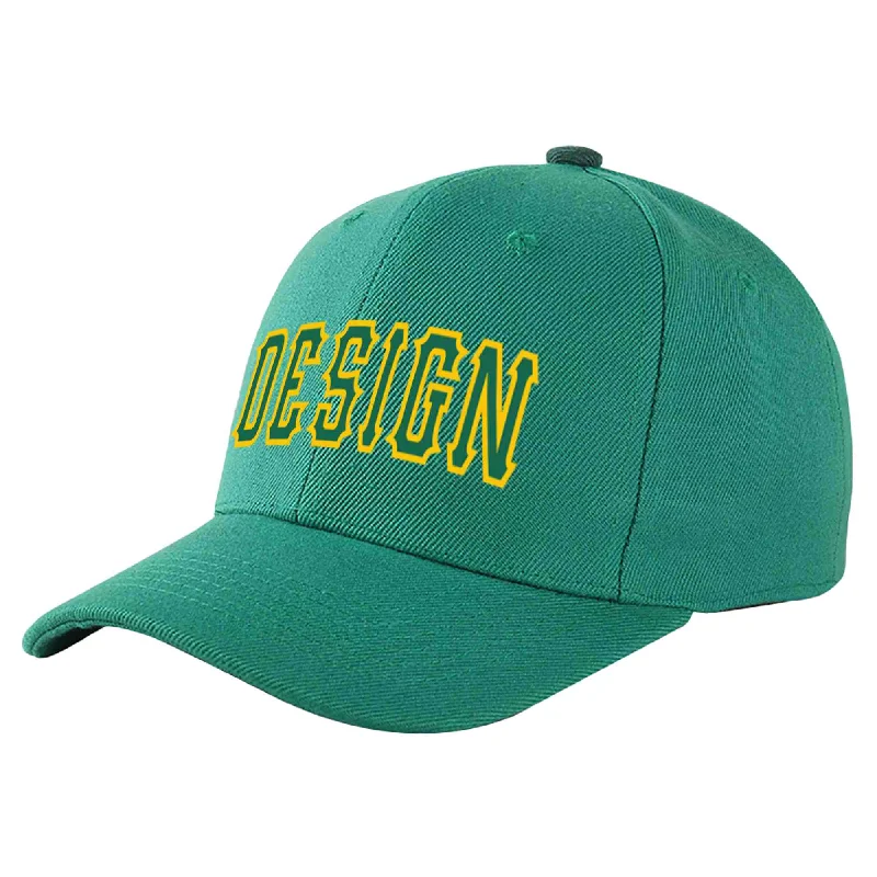 Baseball Cap Gray-Custom Light Green Kelly Green-Gold Curved Eaves Sport Design Baseball Cap