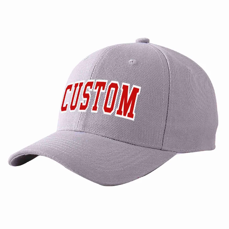 Baseball Cap Basketball-Custom Gray Red-White Curved Eaves Sport Baseball Cap Design for Men/Women/Youth