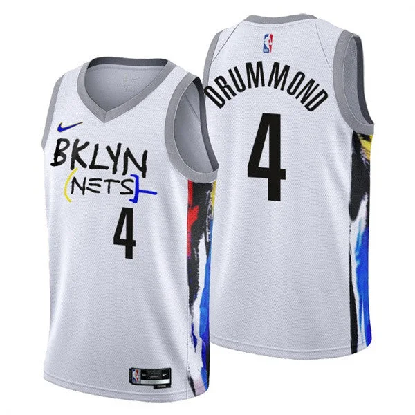 Basketball Jersey Long Sleeve-Men's Brooklyn Nets #4 Andre Drummond 2022/23 White City Edition Stitched Basketball Basketball Jersey